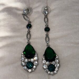 Elegant Silver and Green Drop Earrings